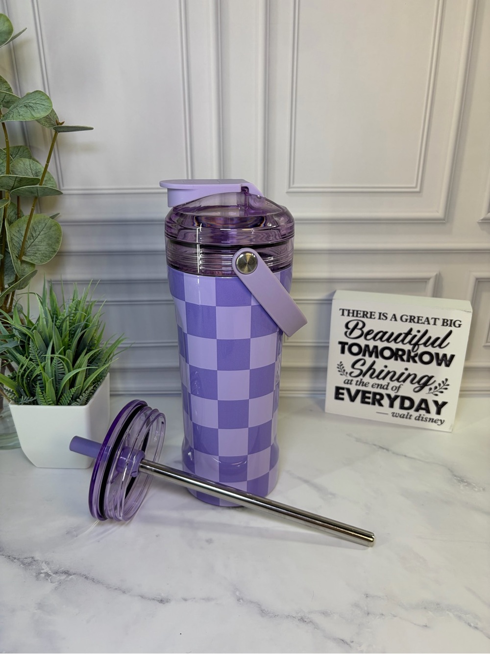 Brumate Lavender Checker Multishaker + Lavender Checker Straw Lid EUC